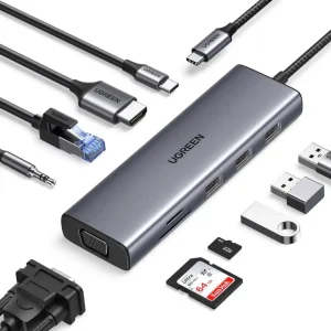 UGREEN 15601 10-in-1 USB-C Hub – 4K HDMI, VGA, Gigabit Ethernet, 100W PD & SD/TF